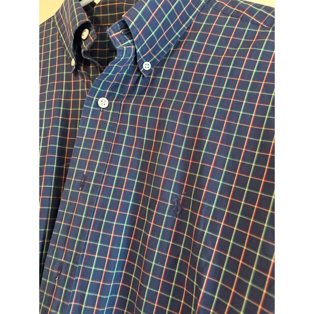 Ralph Lauren Blake Mens Large Navy Plaid Tattersall Cotton Button Down Shirt - Picture 2 of 3
